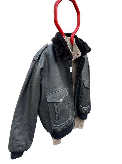 Blouson aviateur vintage cuir noir doublure amovible