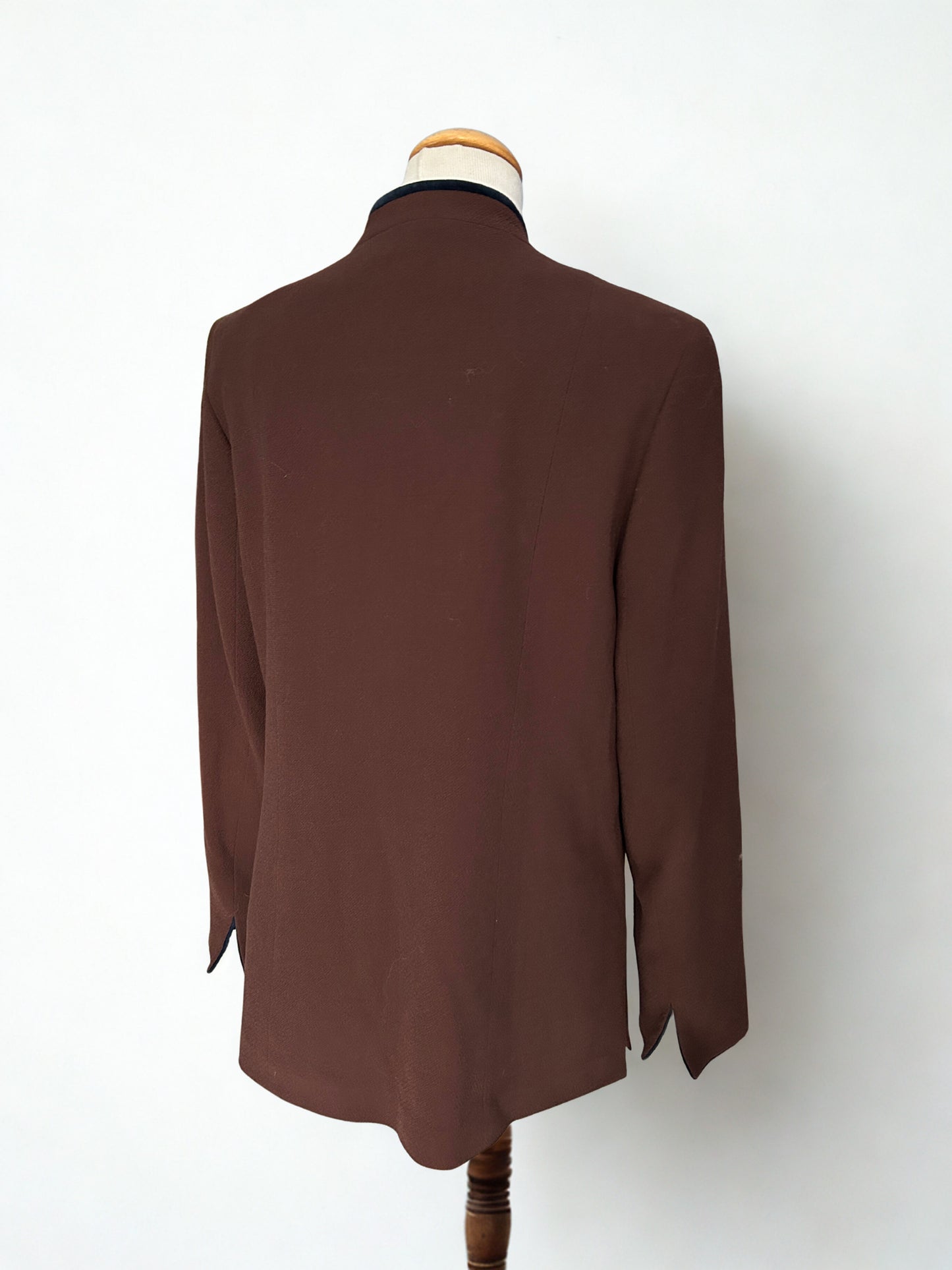 Veste vintage en laine marron à col officier – Made in France (années 80/90)