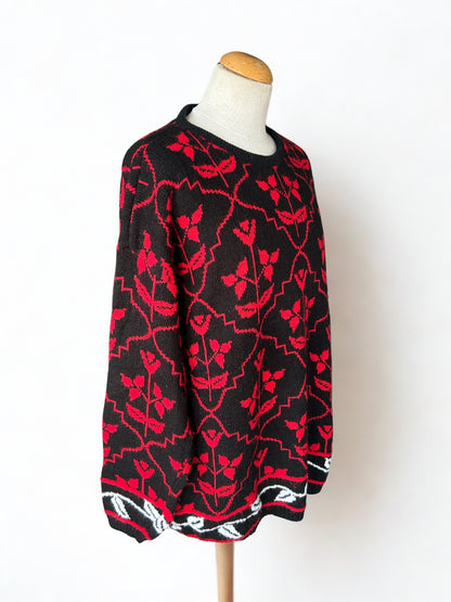 Pull long vintage noir et rouge – Worthington, Made in USA