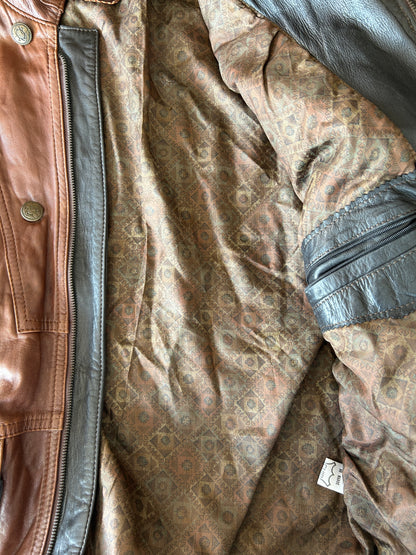 Veste en cuir vintage marron oversize