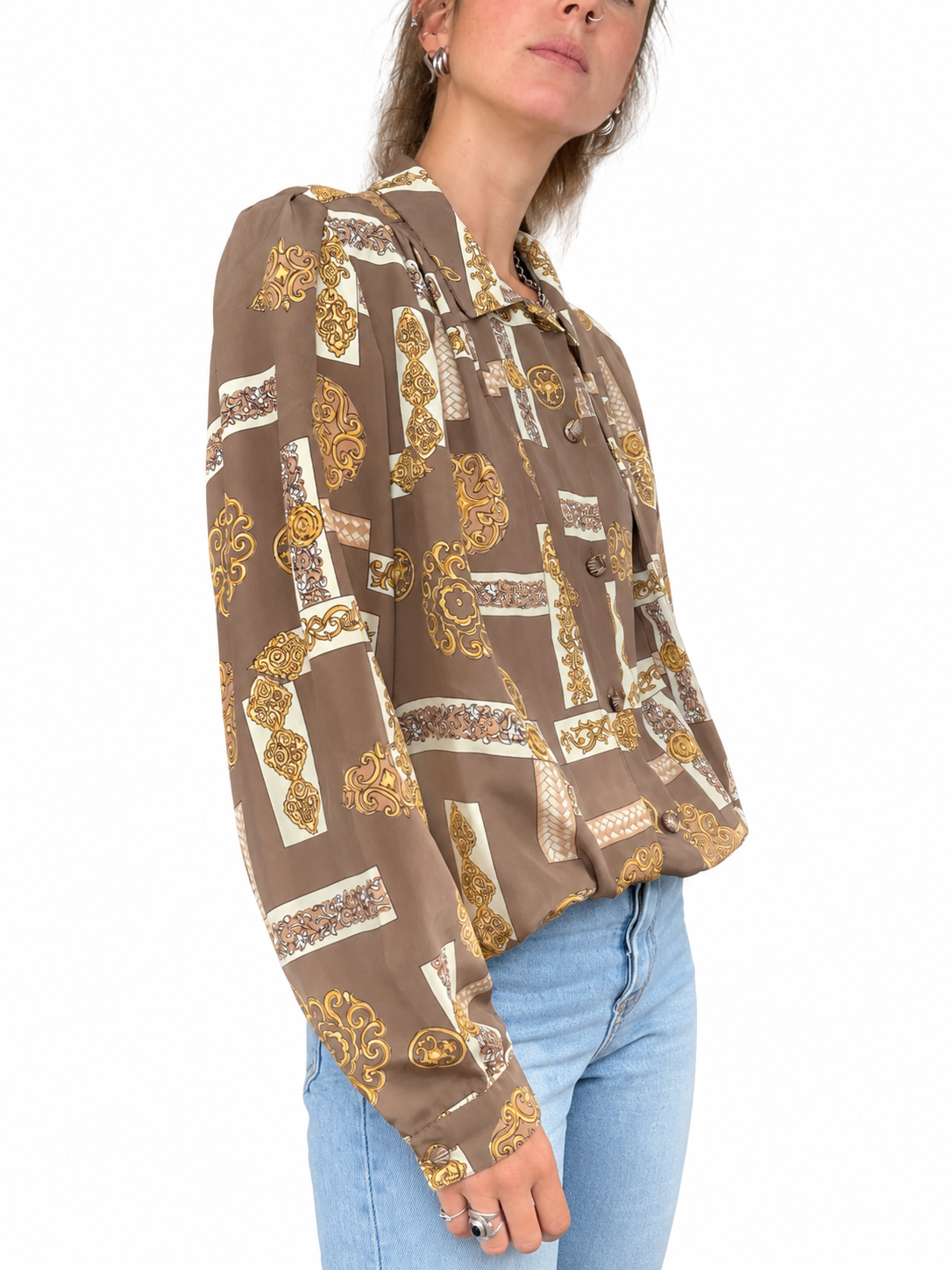 Blouse vintage imprimé baroque marron