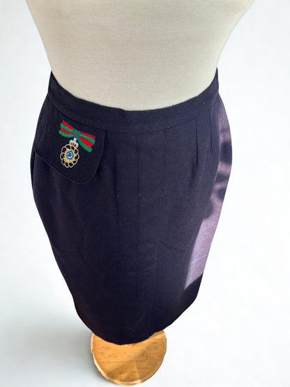 Jupe vintage pure laine bleu marine
