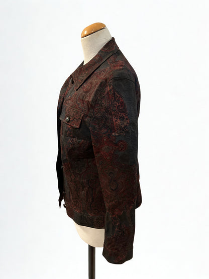 Veste vintage motifs cachemire bordeaux