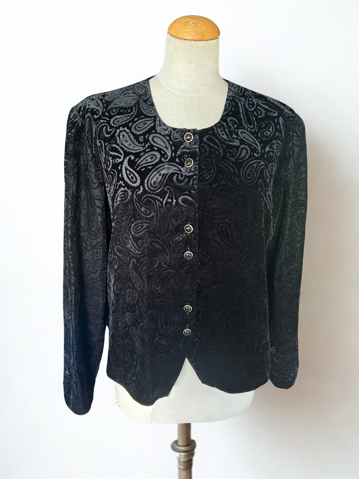 Veste vintage en velours noir motifs cachemire