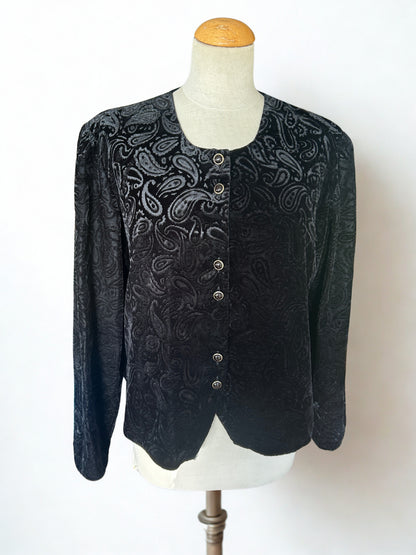 Veste vintage en velours noir motifs cachemire