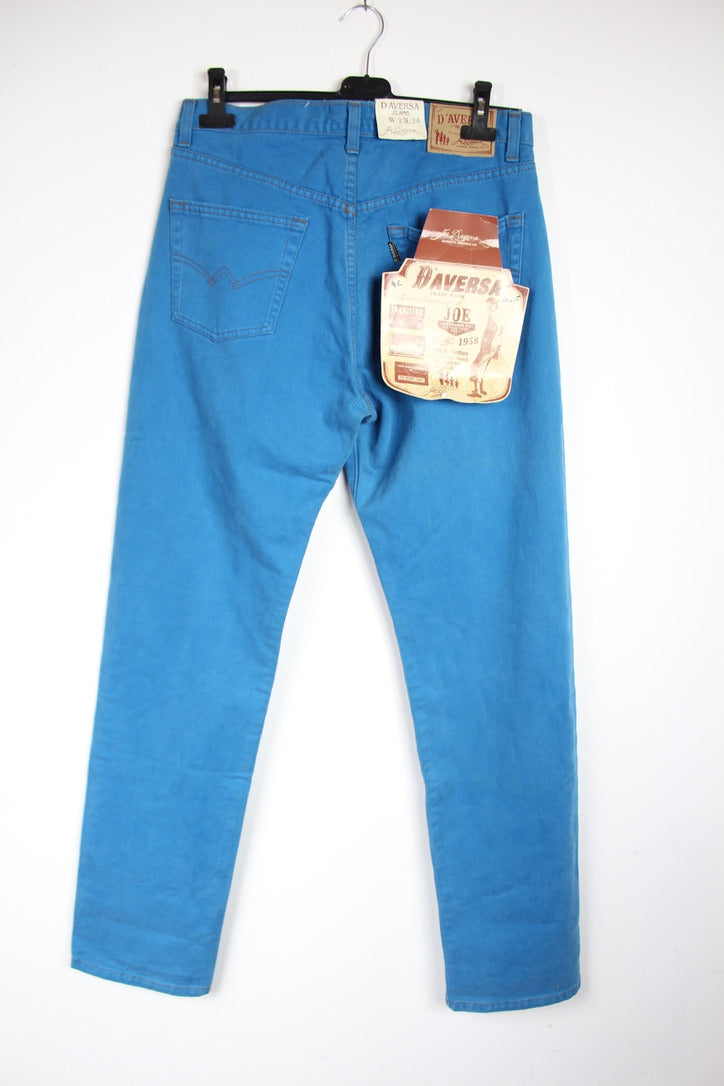 Jean vintage bleu ciel coton taille haute Belgique coupe droite