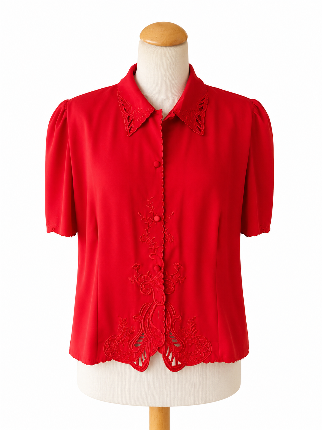 Chemisier vintage rouge brodé