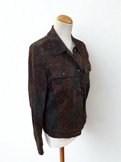Veste vintage motifs cachemire bordeaux