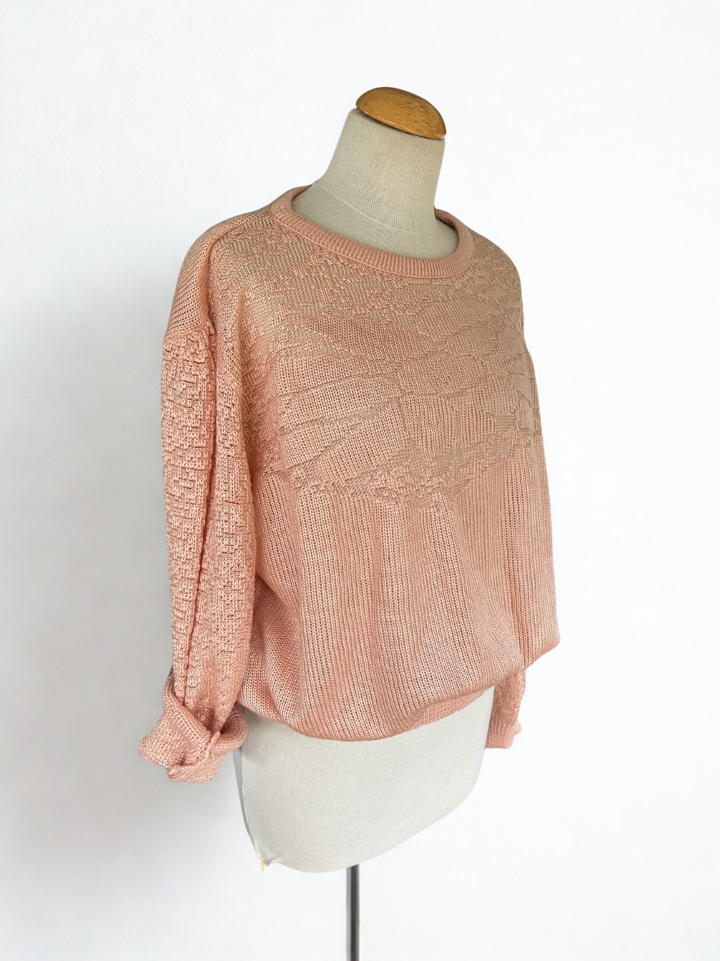Pull vintage vieux rose maille ajourée