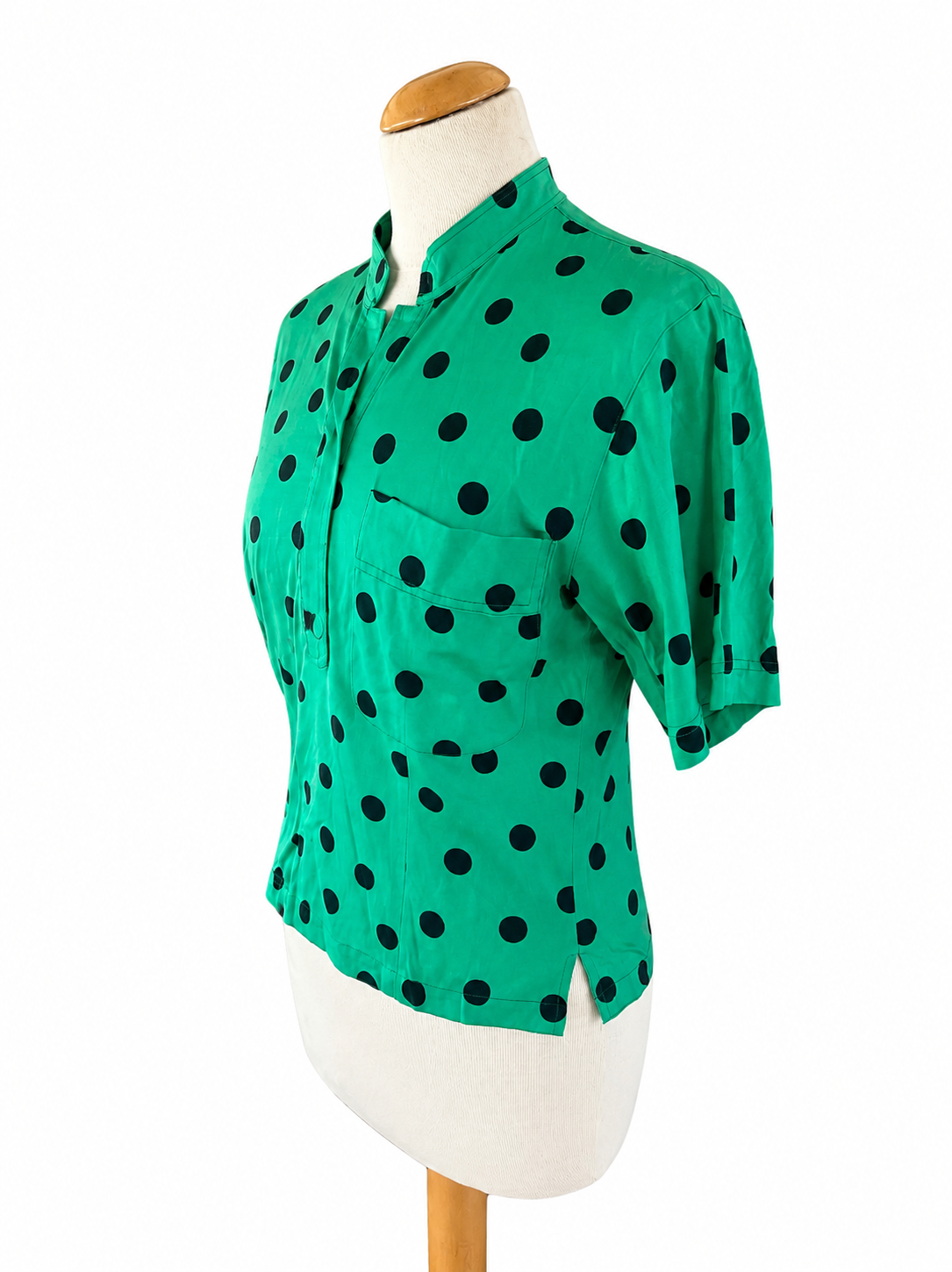 T-shirt vintage vert à pois noir