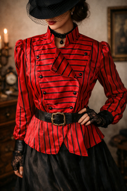 Chemisier vintage rouge rayé plastron