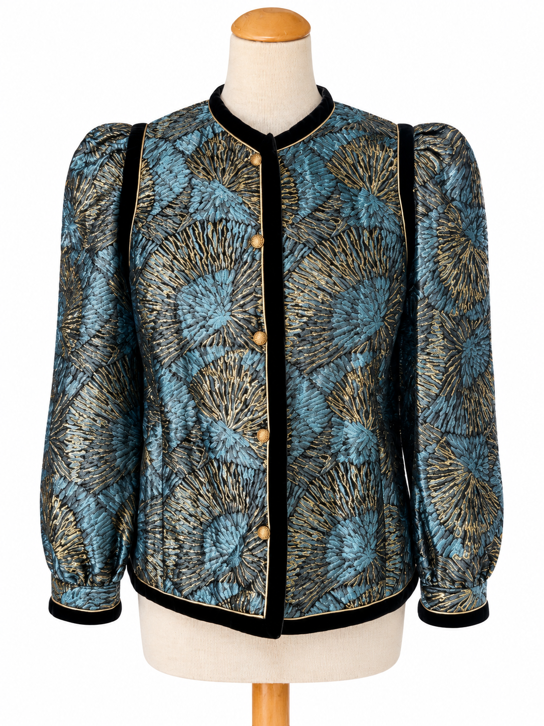 Veste vintage jacquard bleu or