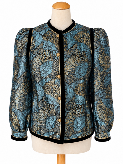 Veste vintage jacquard bleu or
