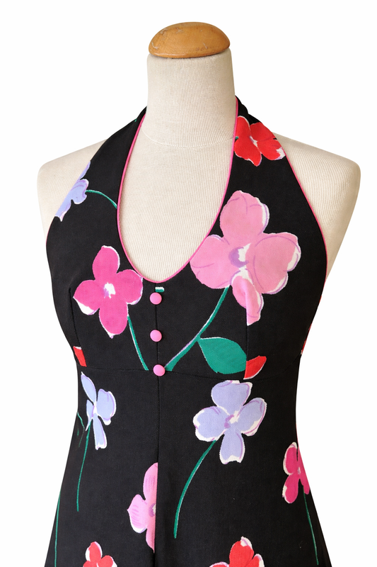 Robe longue vintage imprimé floral dos nu