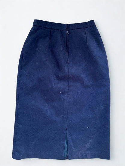 Jupe vintage pure laine bleu marine