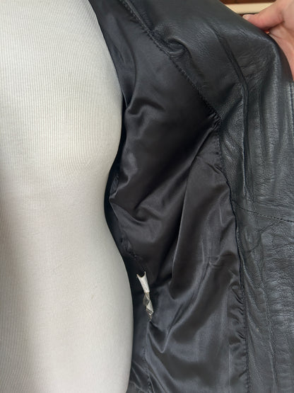Parka vintage en cuir d’agneau noir