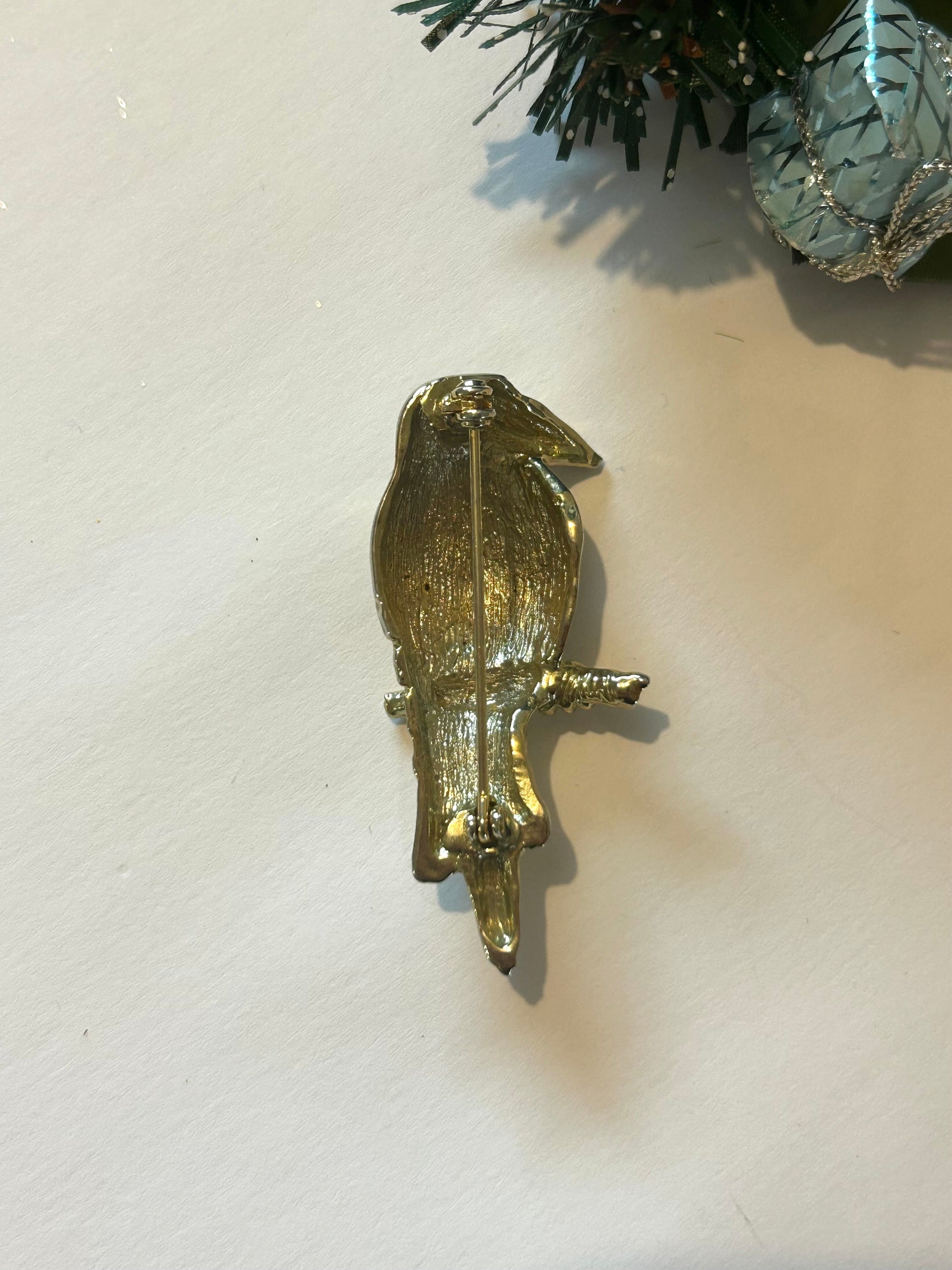 Broche oiseau doré strass vintage la friperie vintage 25
