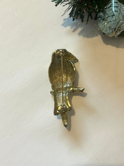 Broche oiseau doré strass vintage la friperie vintage 25