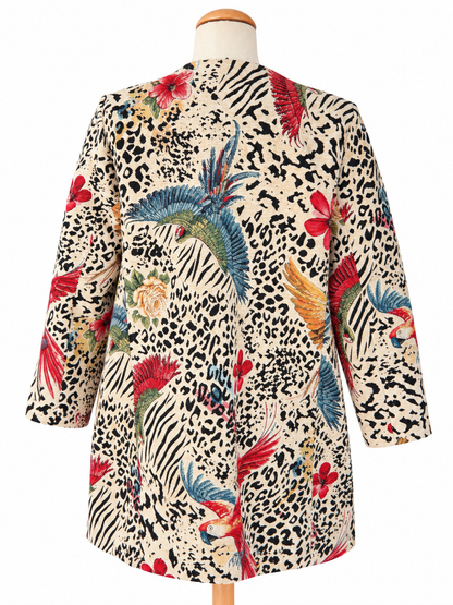 Veste tapisserie motif animalier et fleuri vintage