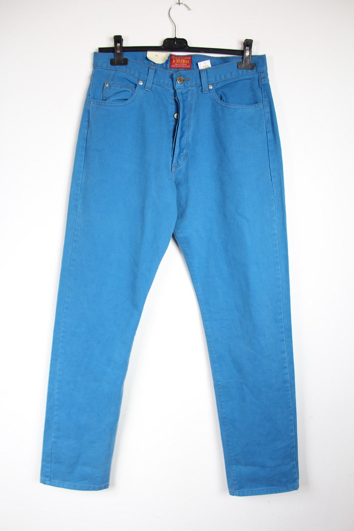 Jean vintage bleu ciel coton taille haute Belgique coupe droite