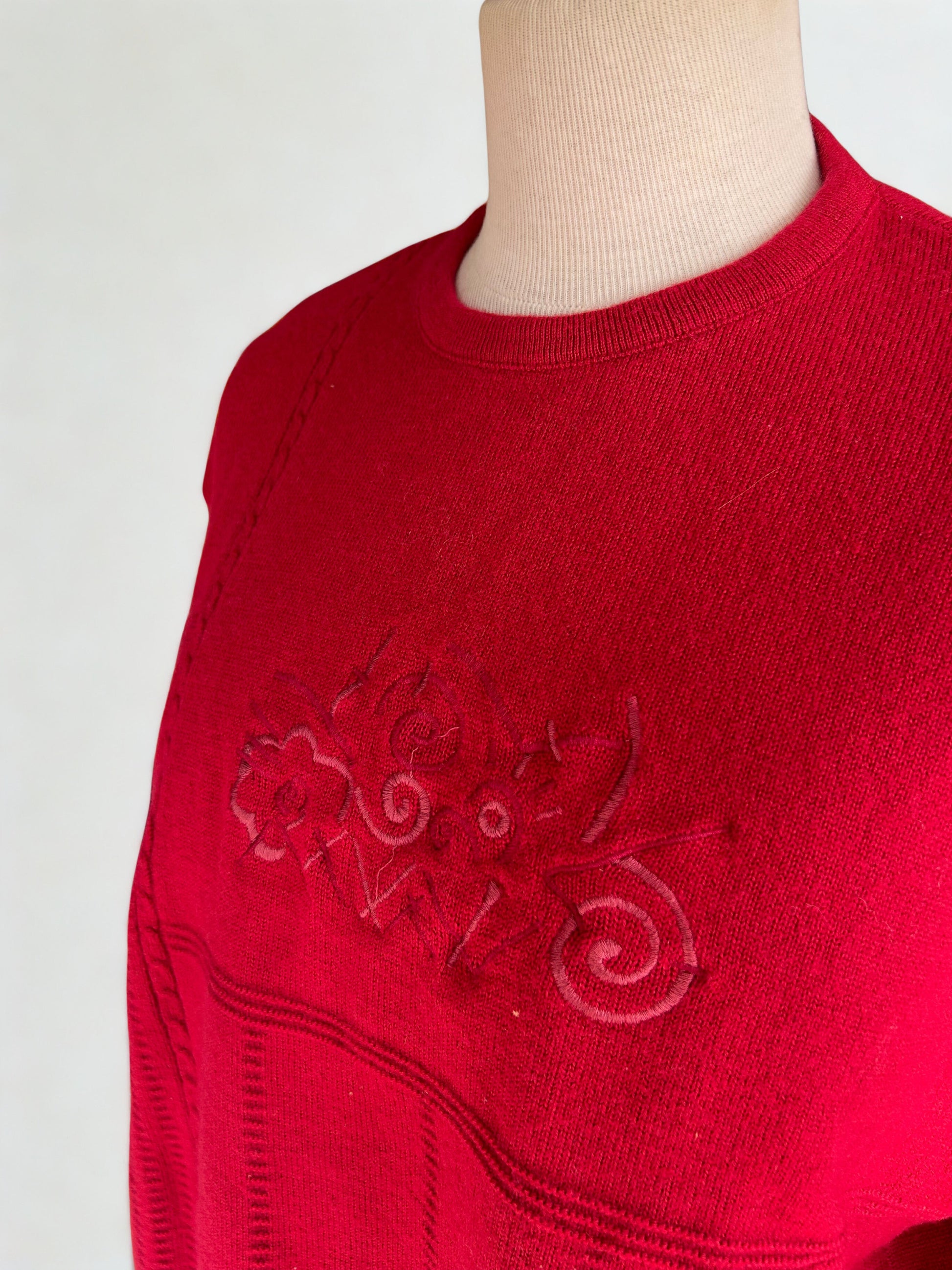 Pull vintage rouge laine brodé la friperie vintage 25