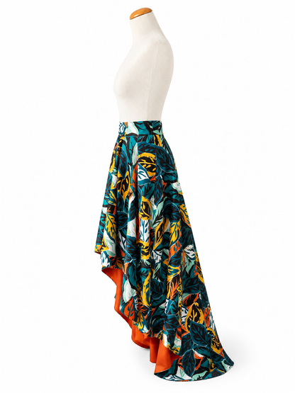 Jupe asymétrique tropical satiné