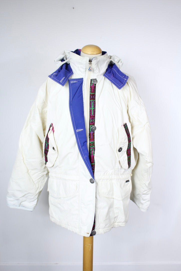 Veste de ski K-way vintage Albertville 92 blanc à motifs