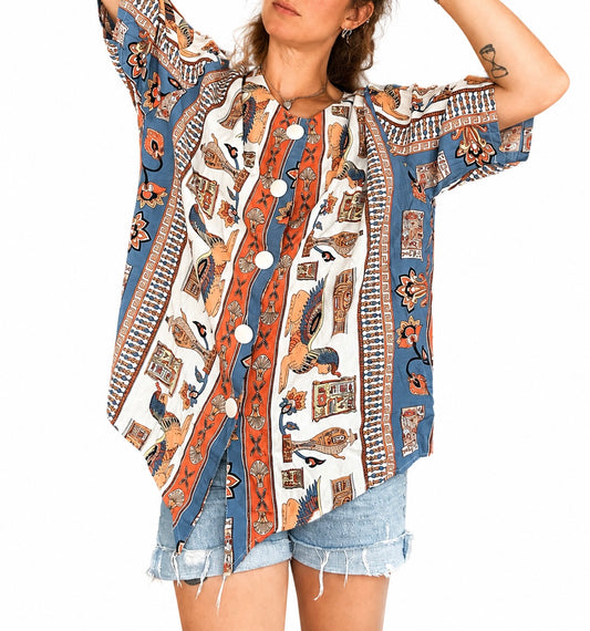 Blouse vintage imprimé égyptien