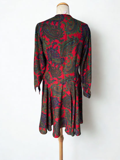Robe vintage rouge à motif cachemire – Léonie Paris – années 80
