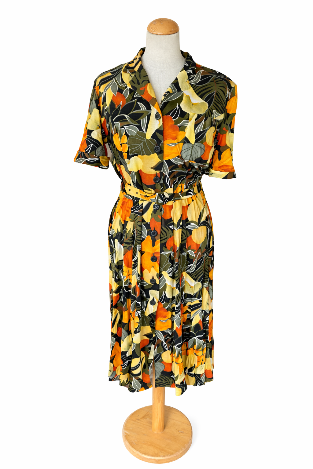 Robe vintage tropicale ceinturée à poches