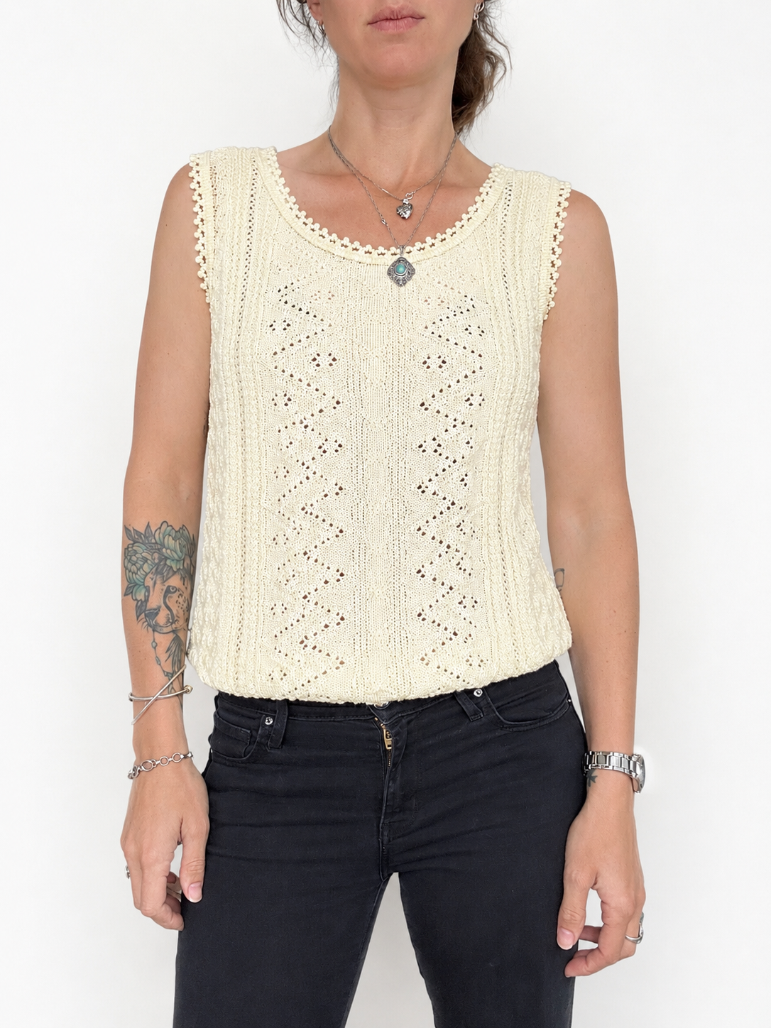 Débardeur vintage jaune maille ajourée