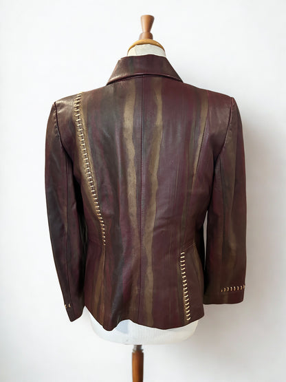 Veste en cuir vintage bordeaux à reflets