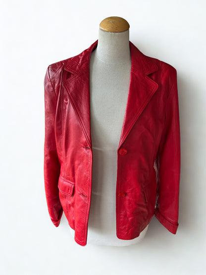 Veste en cuir d’agneau rouge