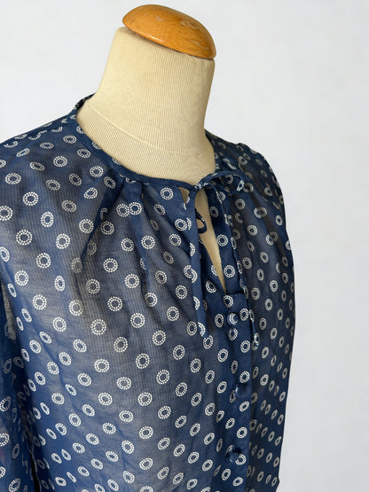 Blouse vintage bleu motifs blanc France