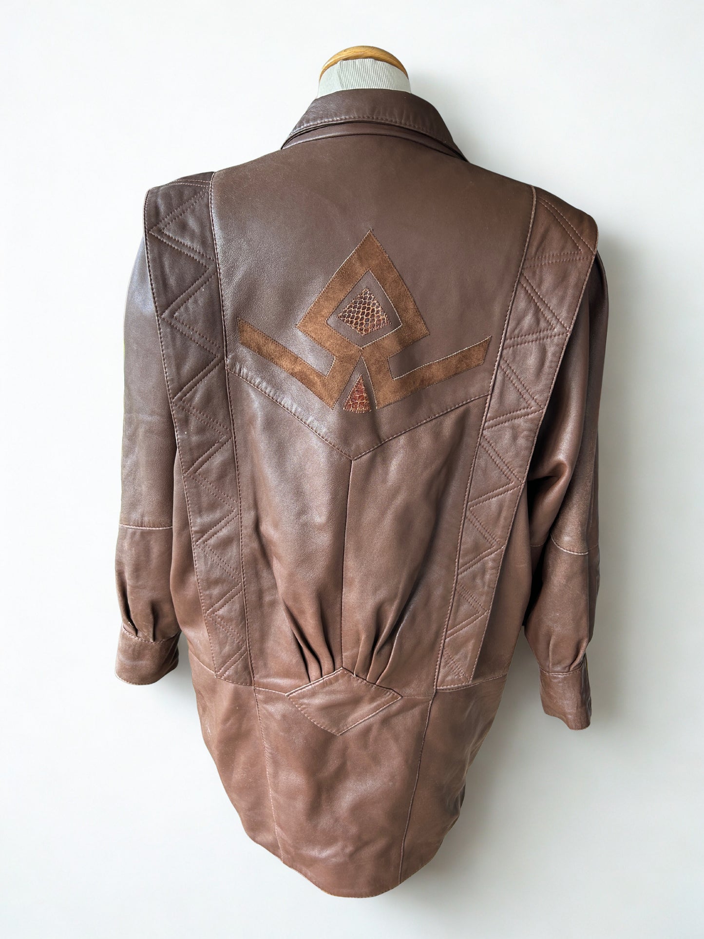 Veste vintage longue cuir marron