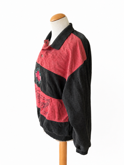 Sweat short vintage rouge noir brodé