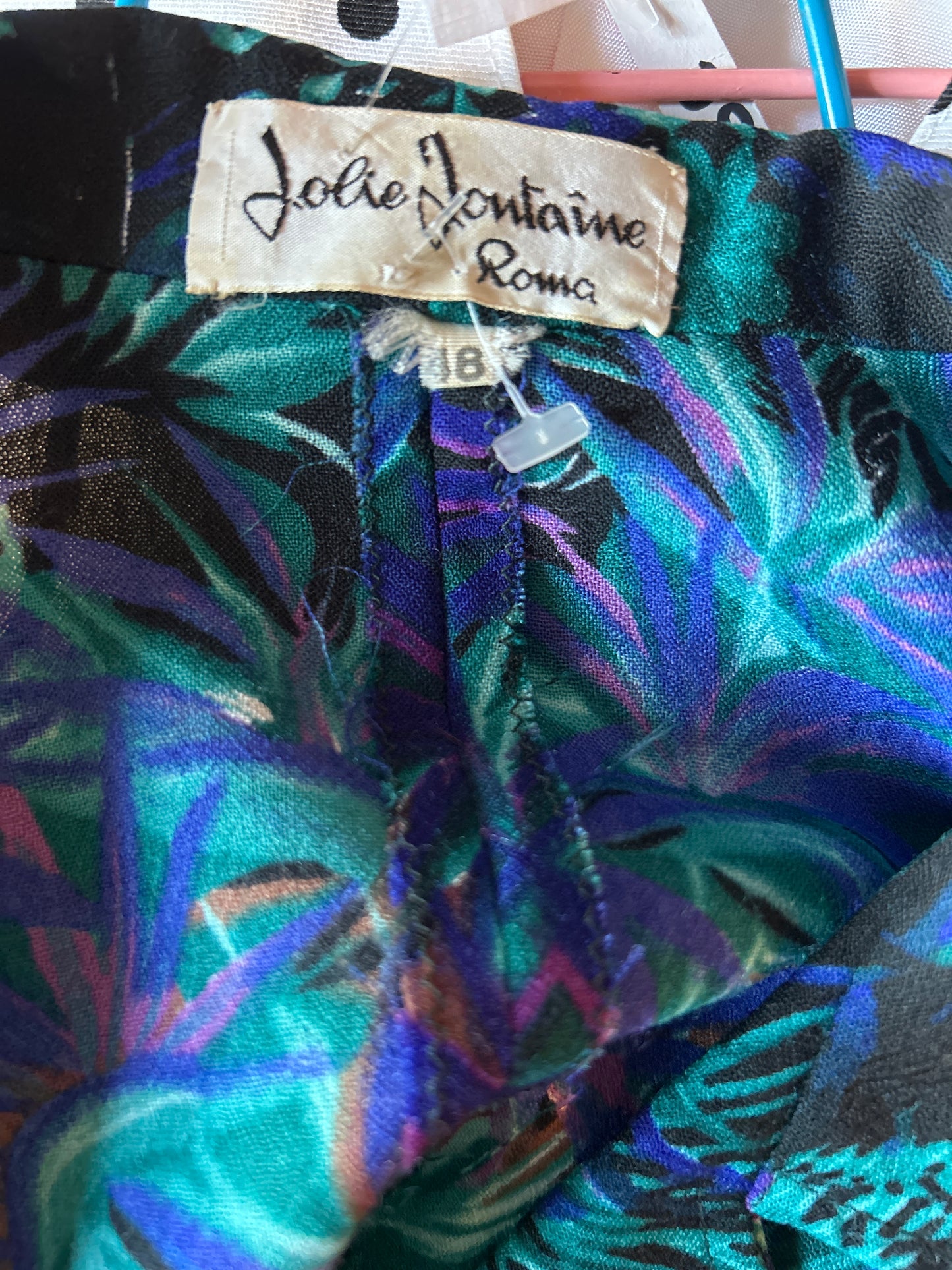 Chemisier vintage imprimé tropical bleu vert
