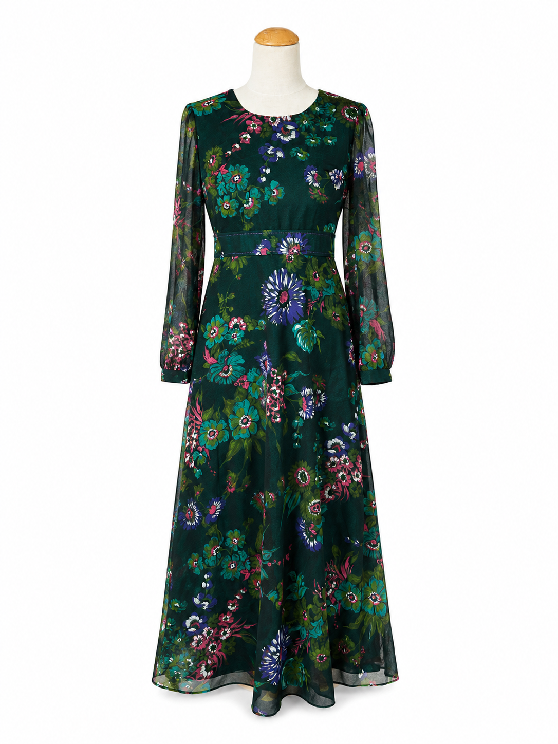 Robe longue vintage fleurie verte