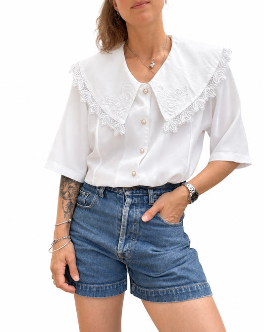 Chemisier vintage blanc col large