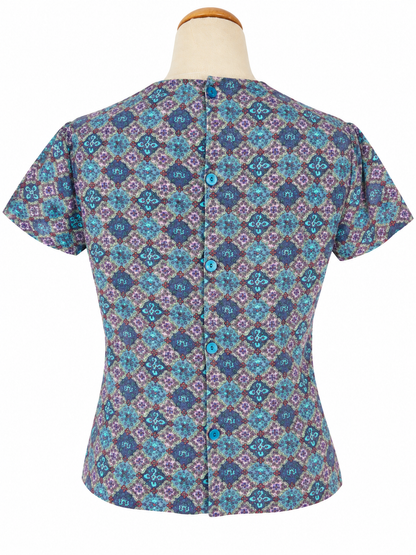 Top vintage velours côtelé motifs