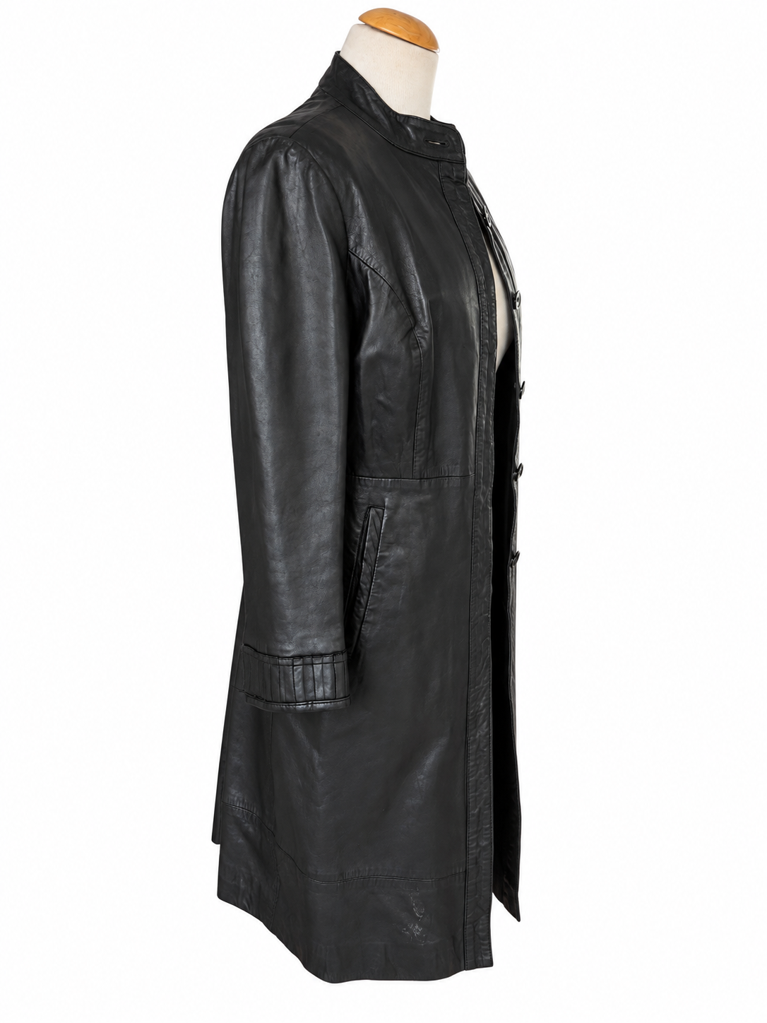 Veste longue vintage cuir noir