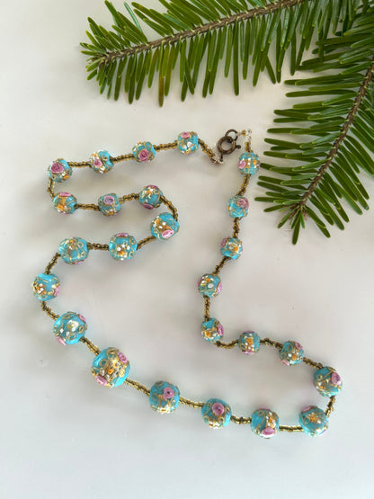 Collier vintage perles florales en verres la friperie vintage 25