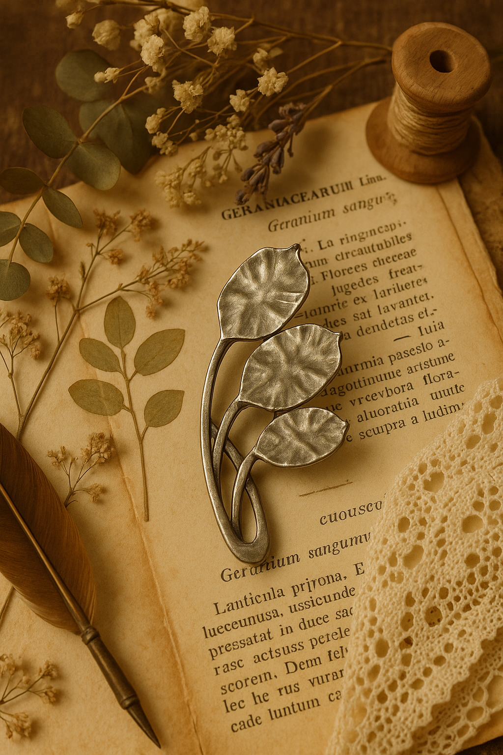 Broche feuilles argentées Mathieu Nancy 99 la friperie vintage 25