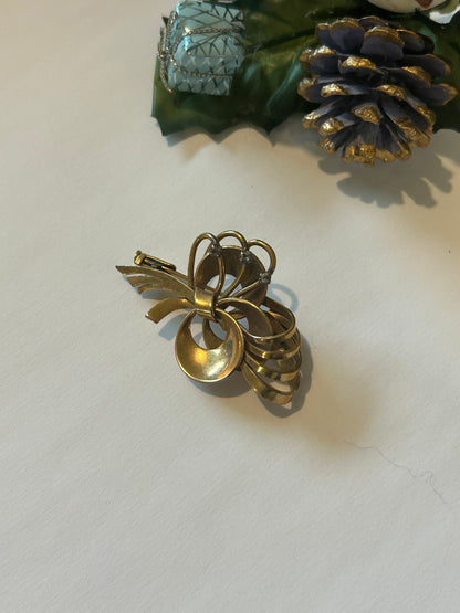 Broche vintage noeud doré graphique la friperie vintage 25