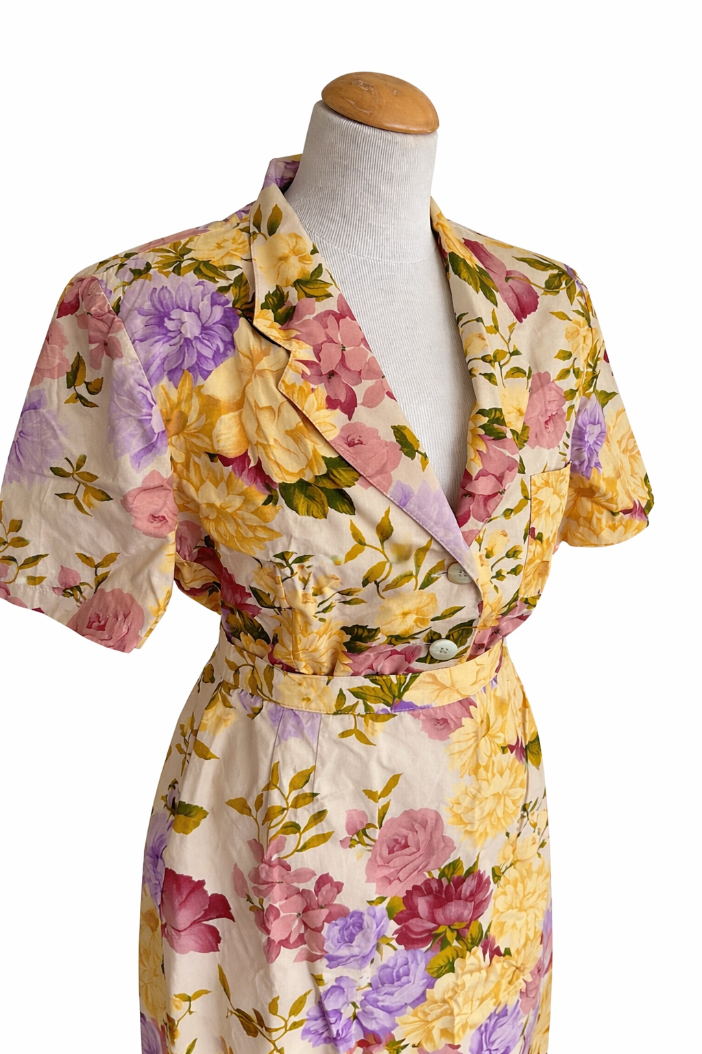 Tailleur vintage Gérard Darel – Ensemble jupe & chemisier fleuri pastel 100% coton – Taille 44
