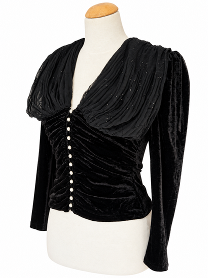 Haut noir vintage velours froncé