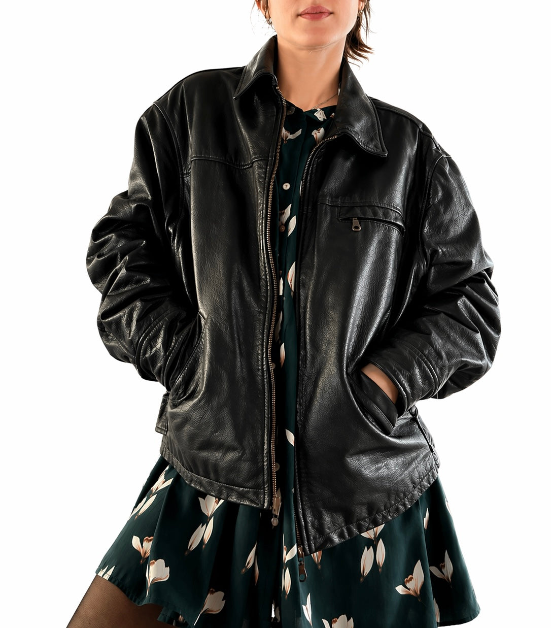 Veste en cuir vintage noire Pole Nord