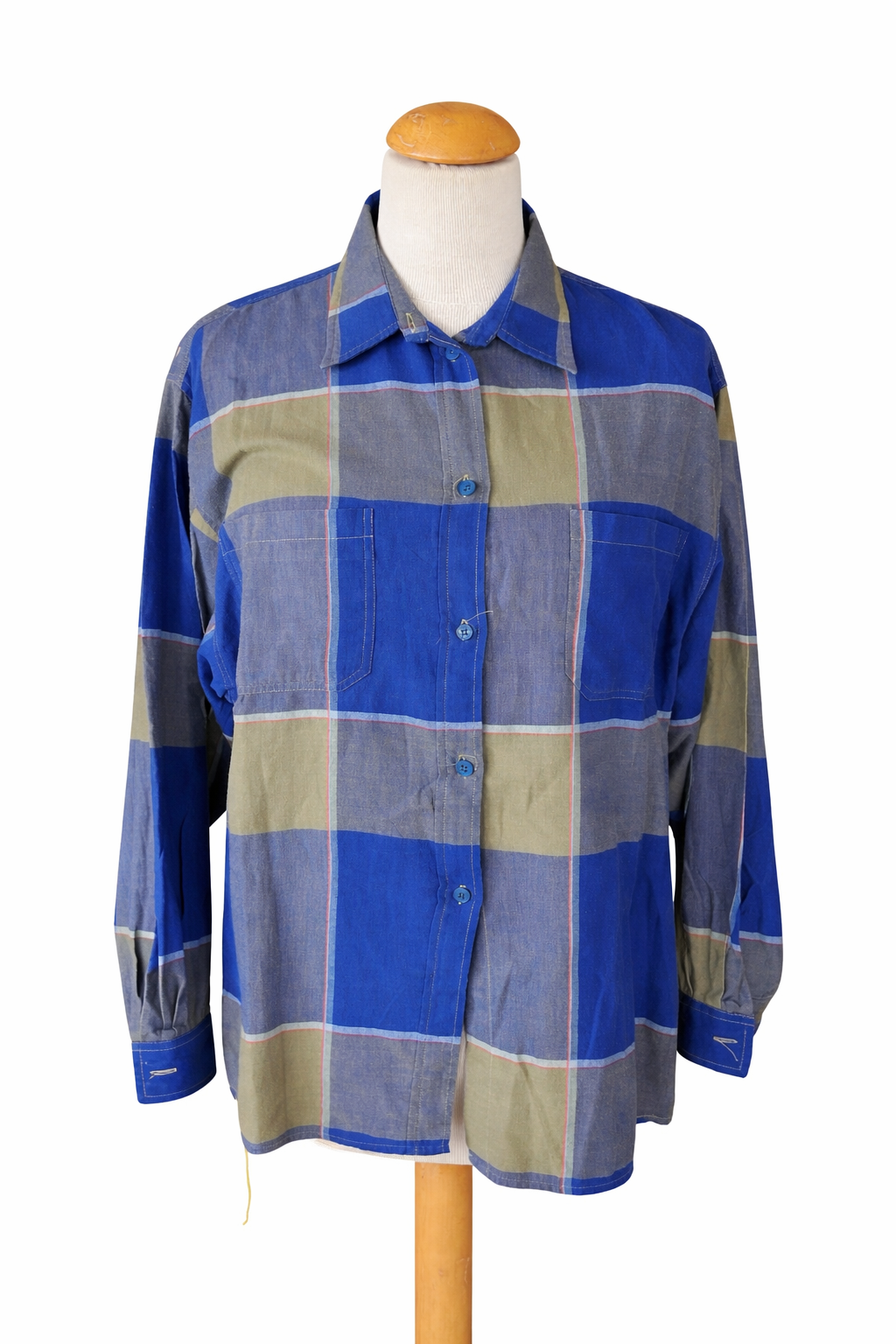 Chemise vintage à carreaux bleu kaki