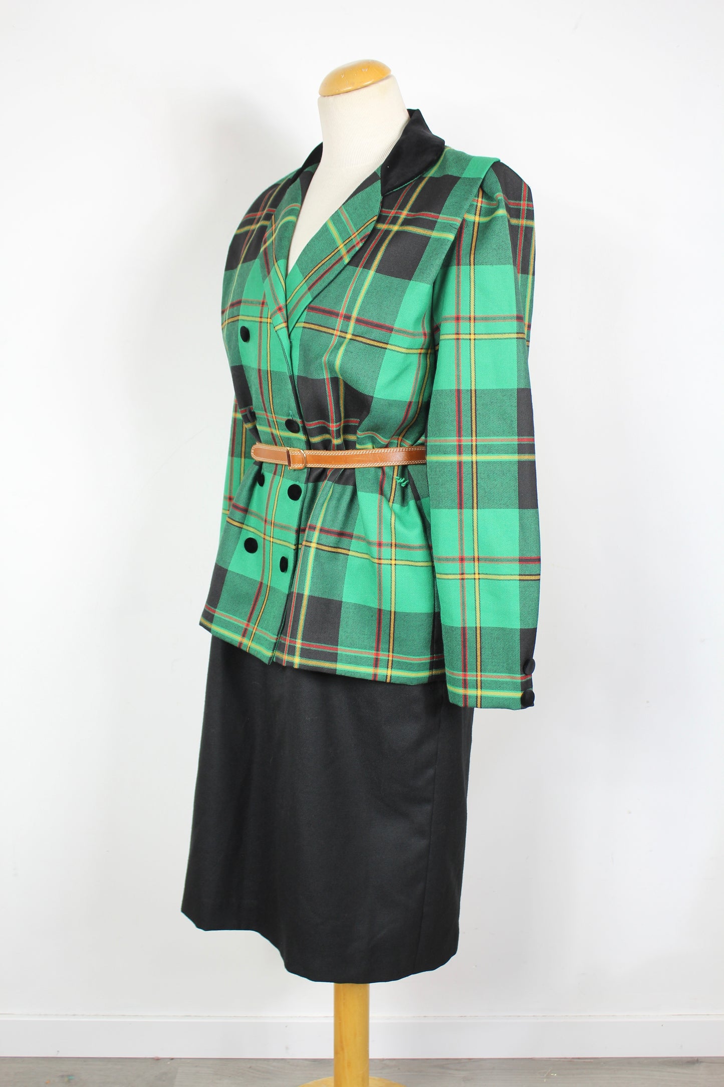 Robe vintage veste verte à carreaux écossais