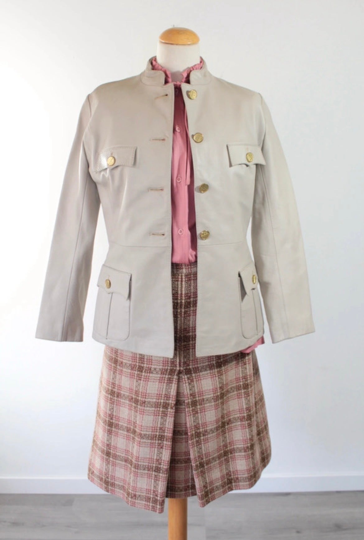 Veste en cuir beige vintage 80’s officier